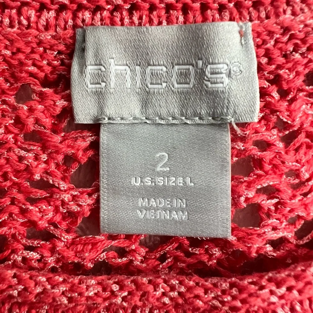Chico’s Light Lacy Open-Stitch Layering Sweater, Size 2 = L, Size 12